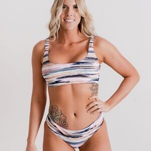 Pastel Brushstroke Scoop Bikini Set - Pink & Blue